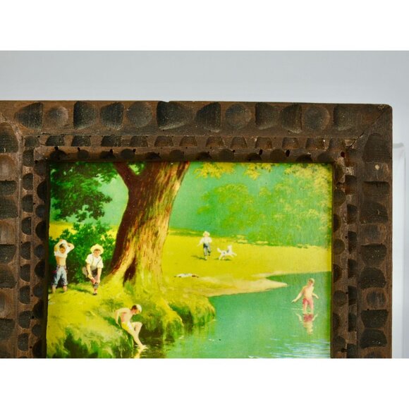 Vintage Paul Detlefsen ? Print in Carved Wooden Frame Small - Picture 5 of 7